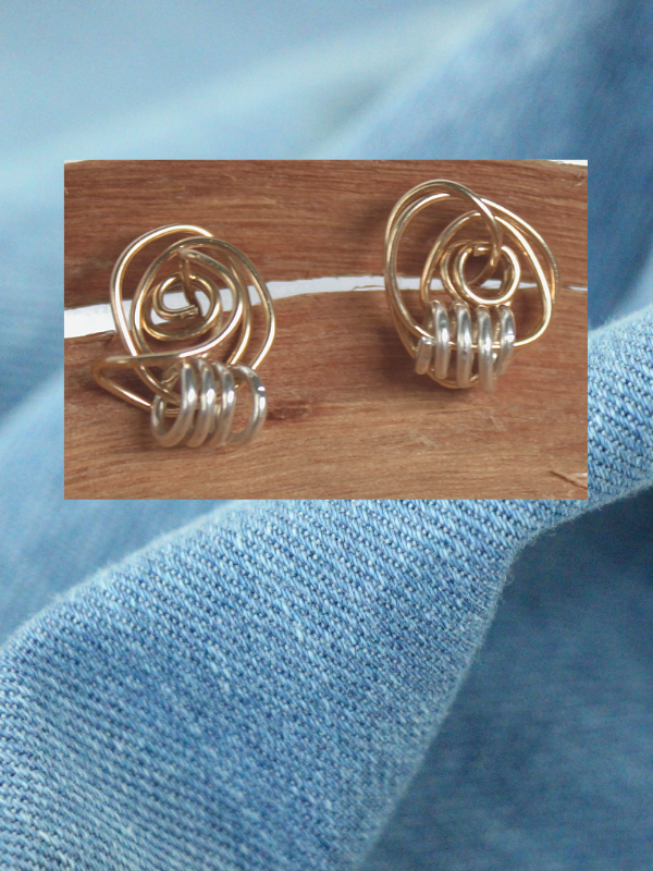 Mixed metal twisted stud earrings